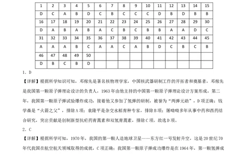 （选择题专练50题）第六单元科技文化与社会生活（答案教师版）_新八下历史_00、更新资料3月23日_第二套(4)_单元知识复习专项-U89_2024版