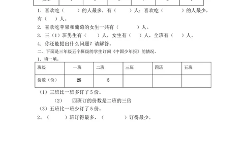 复式统计表_26春人教版数学三下_00、更新资料3月18日_同步练习(2)_课时练习_课时练_3复式统计表