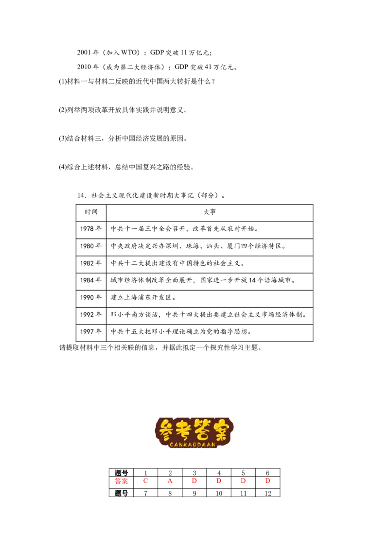 第12课加快改革开放和社会主义现代化建设步伐核心背记与分层作业_新八下历史_00、更新资料3月23日_新版_第三套_第二套_2026春季新版-持续更新中