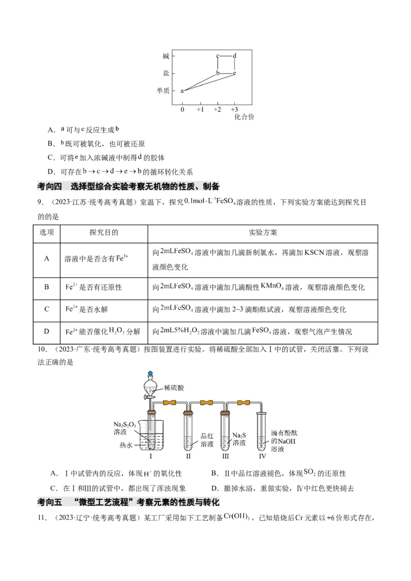 重难点06常见无机物的性质、用途与转化-2024年高考化学热点&middot;重点&middot;难点专练（新高考专用）（原卷版）_05高考化学_2024年新高考资料_3.2024专项复习