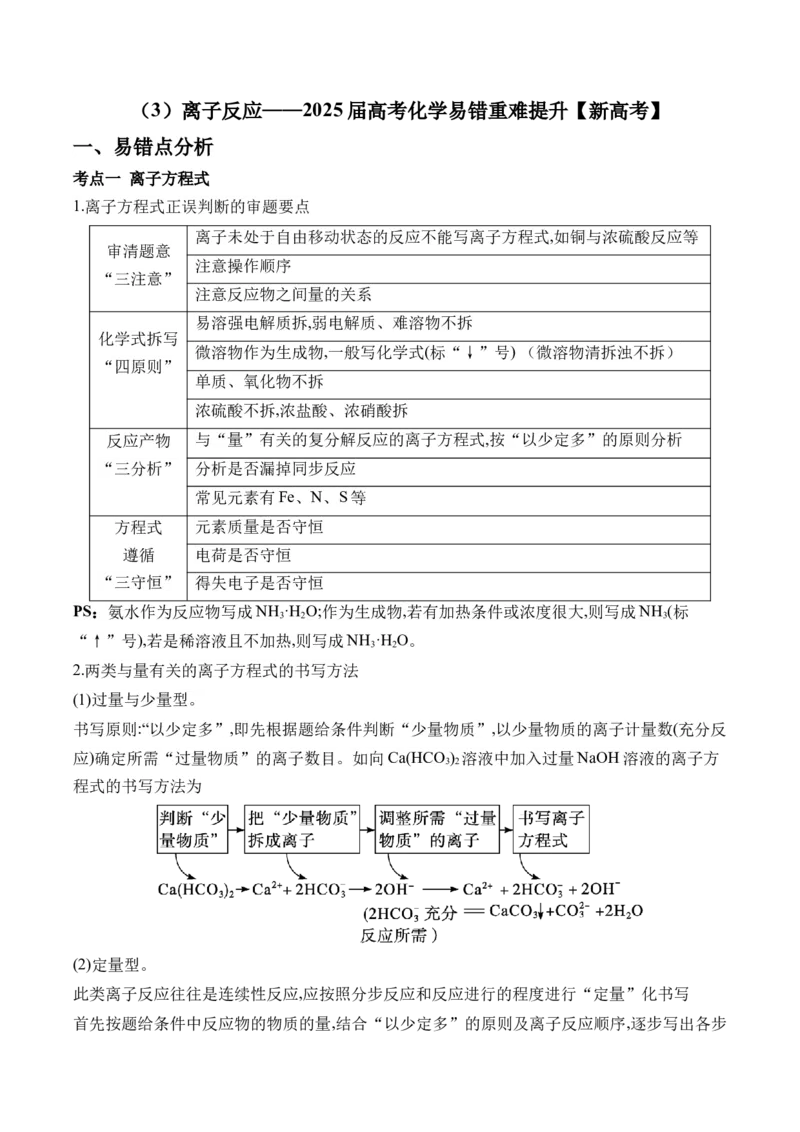 （3）离子反应&mdash;&mdash;2025学高考化学易错重难提升新高考（含解析）_05高考化学_2025年新高考资料_二轮复习_2025高考化学二轮复习易错重难提升(含解析)