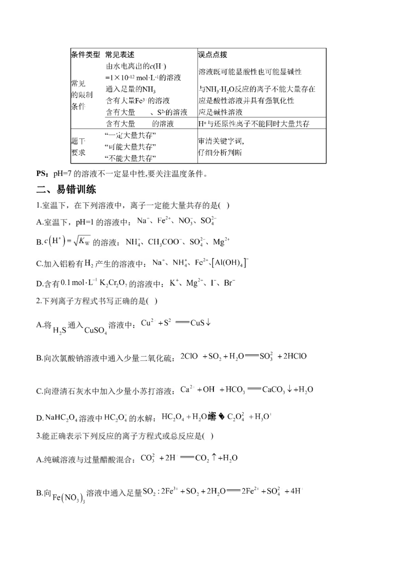 （3）离子反应&mdash;&mdash;2025学高考化学易错重难提升新高考（含解析）_05高考化学_2025年新高考资料_二轮复习_2025高考化学二轮复习易错重难提升(含解析)