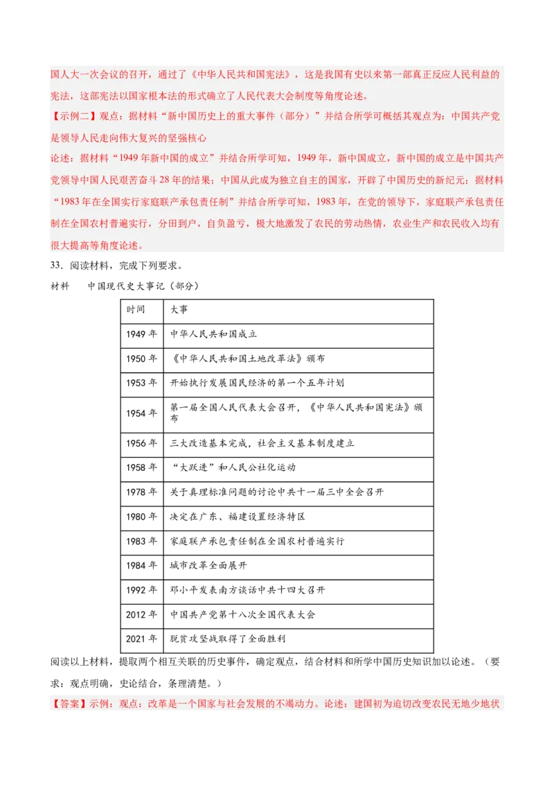 期末复习&middot;历史观点论述题专项50练（1-11课）（教师版）_新八下历史_00、更新资料3月23日_第二套(4)_期末专项复习-U269_2024版