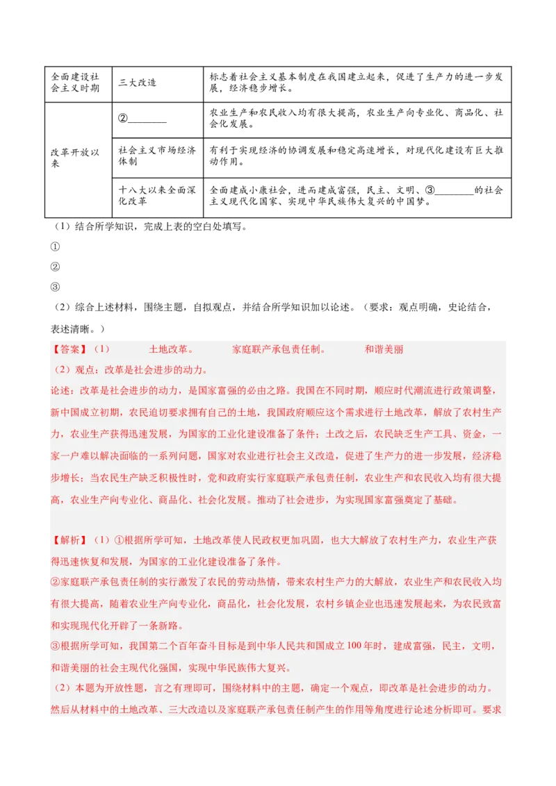 期末复习&middot;历史观点论述题专项50练（1-11课）（教师版）_新八下历史_00、更新资料3月23日_第二套(4)_期末专项复习-U269_2024版