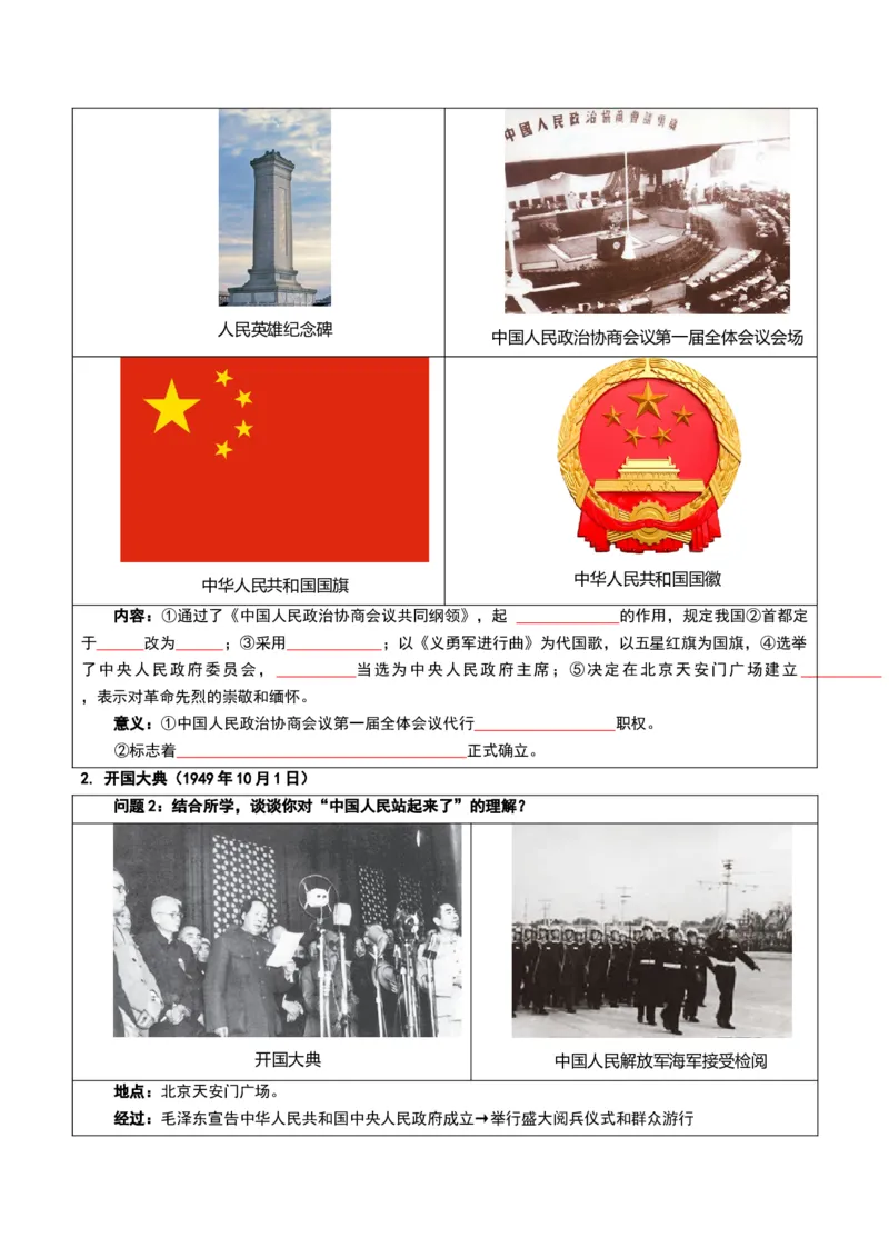 第一单元中华人民共和国成立和社会主义制度的建立（知识清单）历史新教材统编版八年级下册（挖空版）_新八下历史_00、更新资料3月23日_新版_第一套_04.知识清单