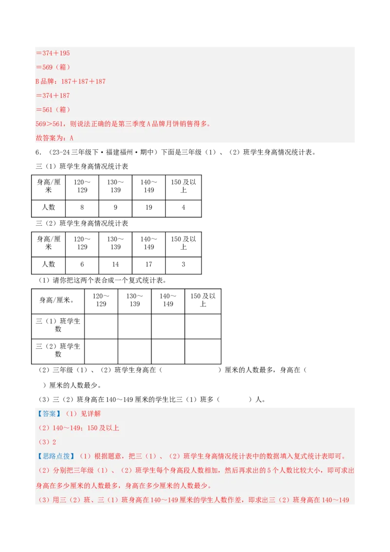 专题03复式统计表（导图+知识精讲+易错点拨+2大考点讲练+优选压轴题专练共28题）-（教师版）_26春人教版数学三下_19、赠送其它资料_新建文件夹_三年级数学下册（人教版）_2025版