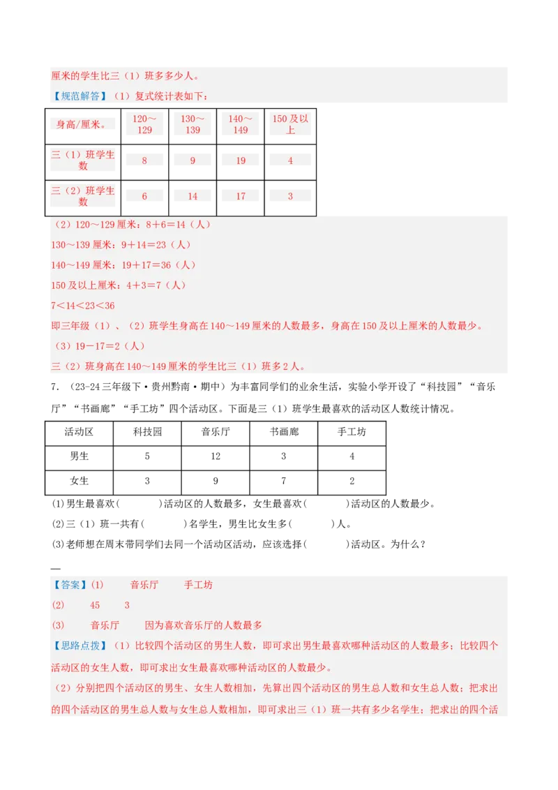 专题03复式统计表（导图+知识精讲+易错点拨+2大考点讲练+优选压轴题专练共28题）-（教师版）_26春人教版数学三下_19、赠送其它资料_新建文件夹_三年级数学下册（人教版）_2025版