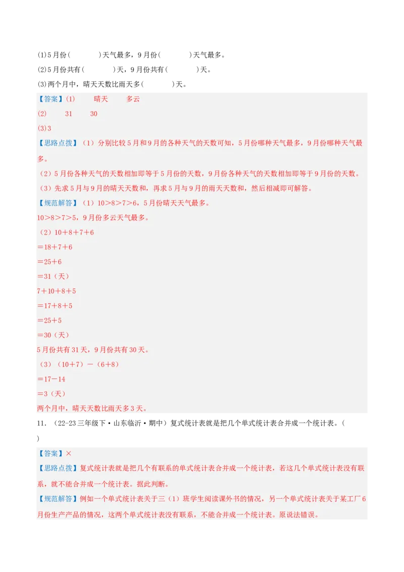专题03复式统计表（导图+知识精讲+易错点拨+2大考点讲练+优选压轴题专练共28题）-（教师版）_26春人教版数学三下_19、赠送其它资料_新建文件夹_三年级数学下册（人教版）_2025版