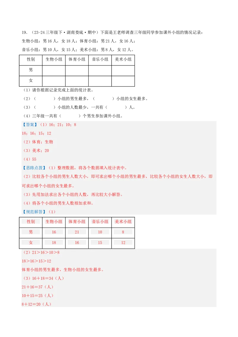 专题03复式统计表（导图+知识精讲+易错点拨+2大考点讲练+优选压轴题专练共28题）-（教师版）_26春人教版数学三下_19、赠送其它资料_新建文件夹_三年级数学下册（人教版）_2025版