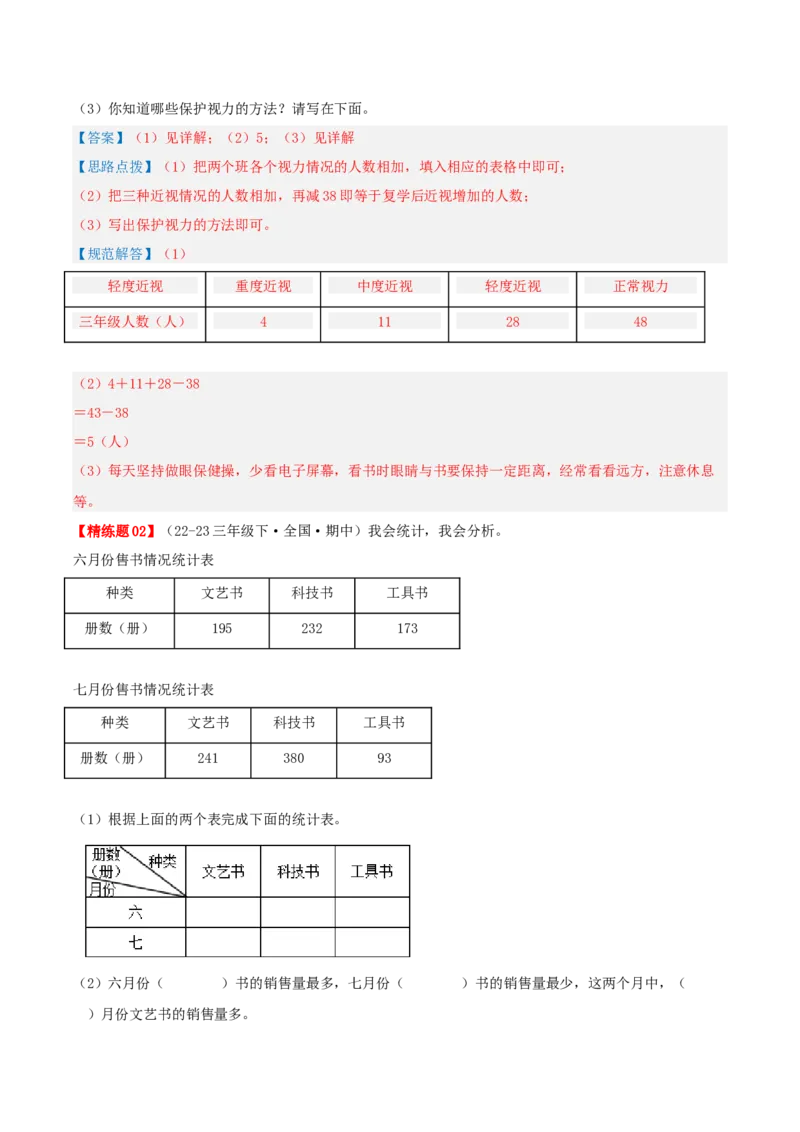 专题03复式统计表（导图+知识精讲+易错点拨+2大考点讲练+优选压轴题专练共28题）-（教师版）_26春人教版数学三下_19、赠送其它资料_新建文件夹_三年级数学下册（人教版）_2025版