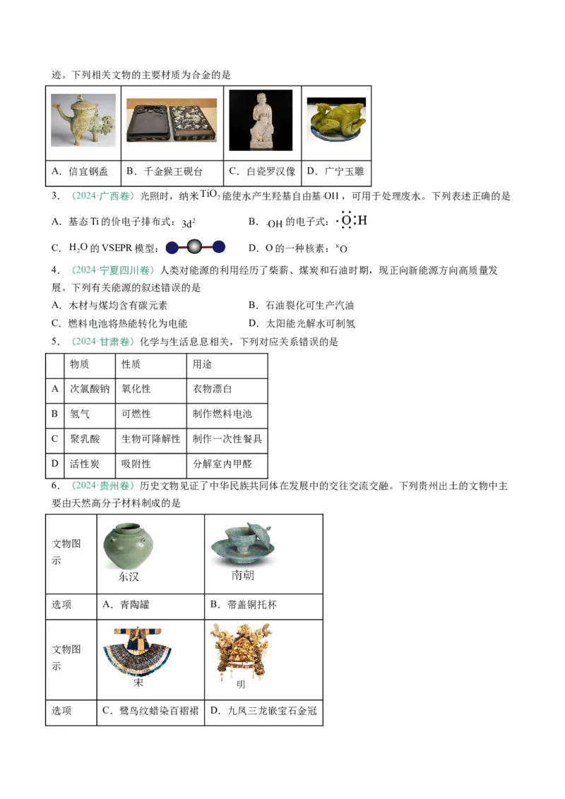 题型01化学与STSE化学用语（原卷版）_05高考化学_2025年新高考资料_二轮复习_2025年高考化学二轮热点题型归纳与变式演练（新高考通用）340117718