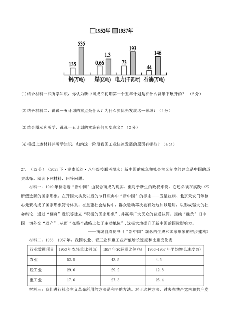 第二单元社会主义制度的建立与社会主义建设的探索（期中期末真题重组卷）（教师版）_新八下历史_00、更新资料3月23日_第二套(4)_单元知识复习专项-U89_2024版