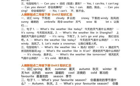 人教版新起点英语2年级下册知识点归纳_《小学各科知识点》_小学英语《知识梳理》3-6年级上下册_下册_人教新起点版小学英语1-6年级下册