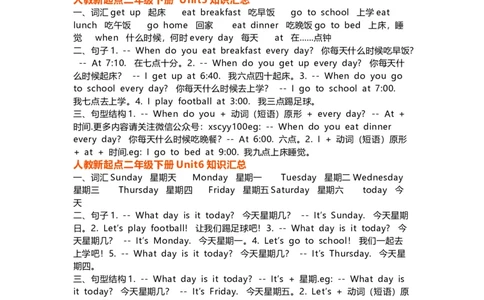 人教版新起点英语2年级下册知识点归纳_《小学各科知识点》_小学英语《知识梳理》3-6年级上下册_下册_人教新起点版小学英语1-6年级下册