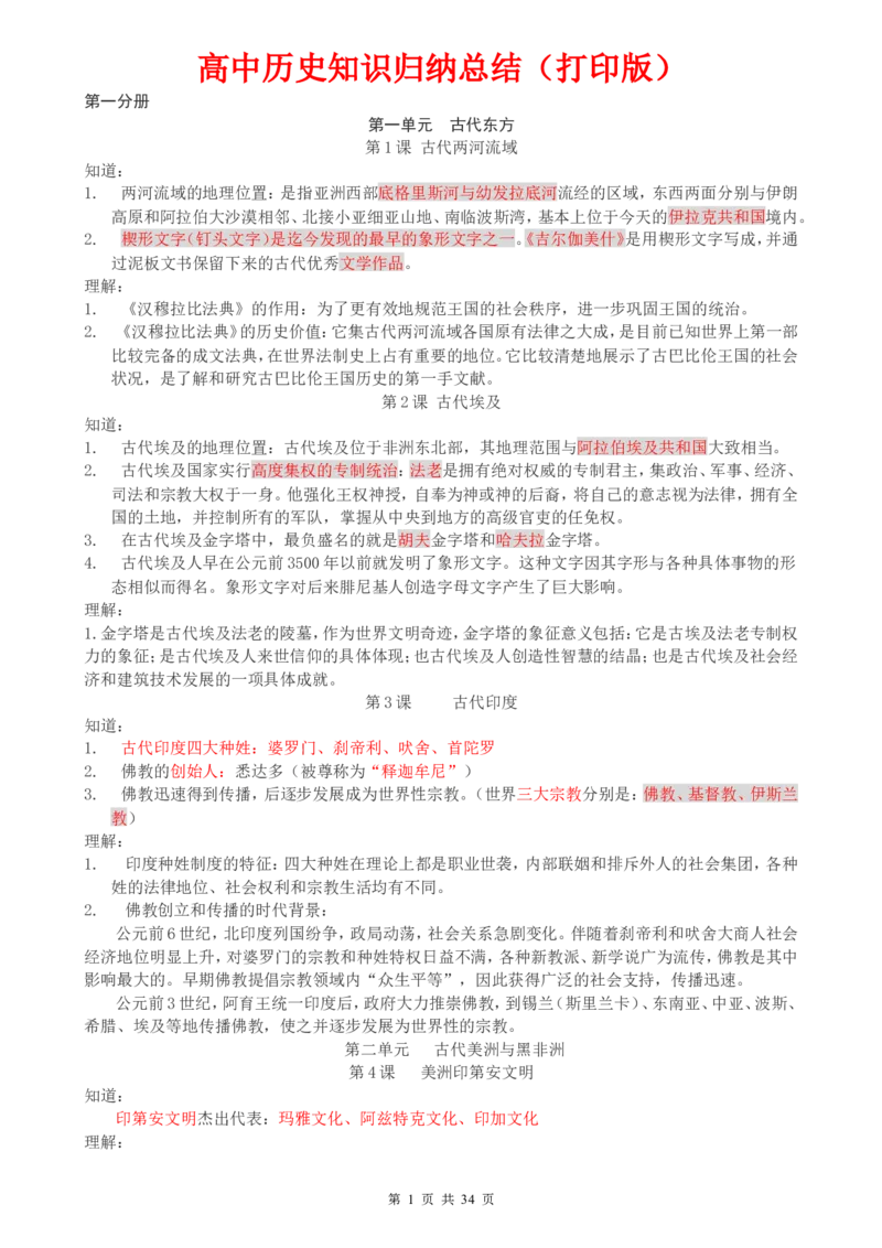 （超详）高中历史知识点归纳汇总_小初高知识点归纳汇总