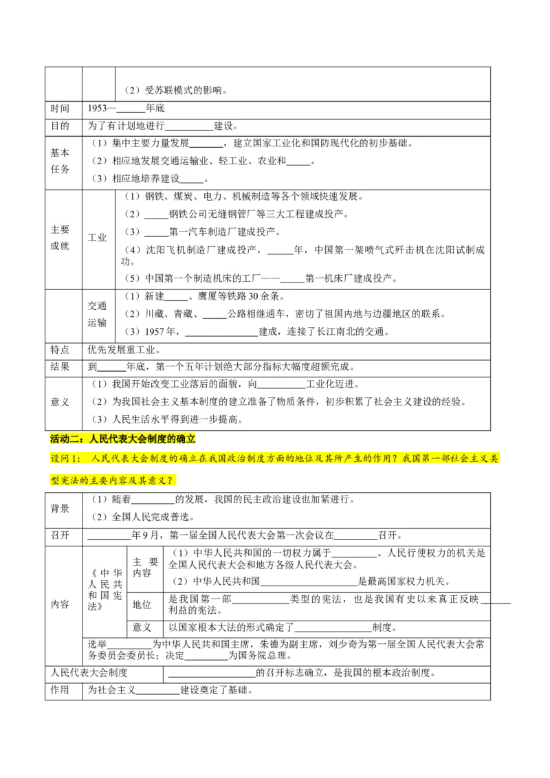 第4课新中国工业化的起步和人民代表大会制度的确立（教师版）_新八下历史_00、更新资料3月23日_第二套(4)_同步讲义-U15_2025版