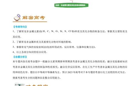解密11非金属及其化合物（讲义）-高频考点解密2022年高考化学二轮复习讲义+分层训练（全国通用）（解析版）_05高考化学_通用版（老高考）复习资料_2023年复习资料_二轮复习
