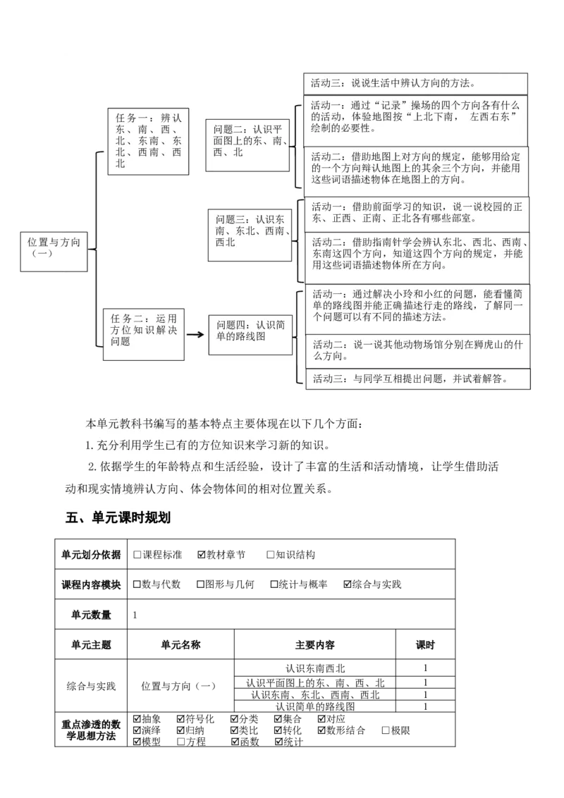 《位置与方向（一）》单元整体设计_26春人教版数学三下_19、赠送其它资料_新建文件夹_三年级数学下册（人教版）_大单元教学课件+教学设计-K57_1.1认识东南西北教学设计+课件
