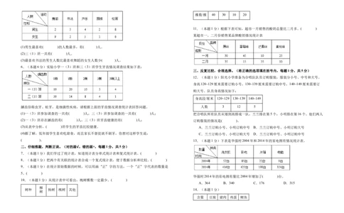 A3原卷第三单元复式统计表素养测评卷-三年级数学下册同步高效课堂系列（人教版）_26春人教版数学三下_00、更新资料3月18日_单元测试(4)_单元测试卷