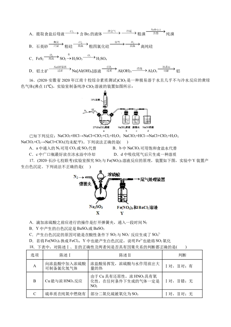 解密07非金属及其化合物(集训)(原卷版)_05高考化学_新高考复习资料_2021新高考资料_高频考点解密2021年高考化学二轮复习讲义+分层训练4.7更新