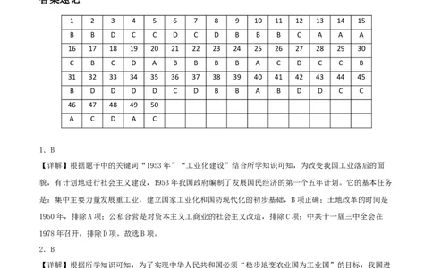 （选择题专练50题）第二单元社会主义制度的建立与社会主义建设的探索（答案版）_新八下历史_00、更新资料3月23日_第二套(4)_单元知识复习专项-U89_2024版