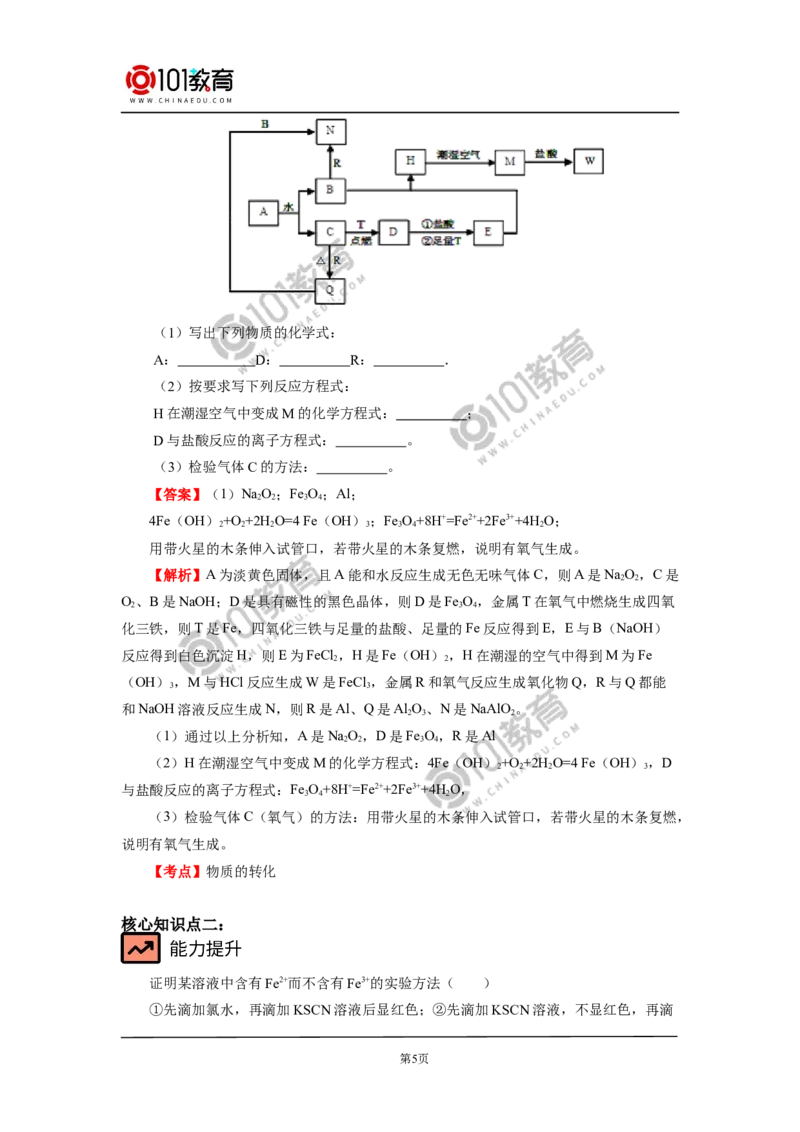 专题：铁三角的转化及应用_新人教版高中化学必修一、二_新人教版高中化学必修上册_101教育高一化学配套学案和练习