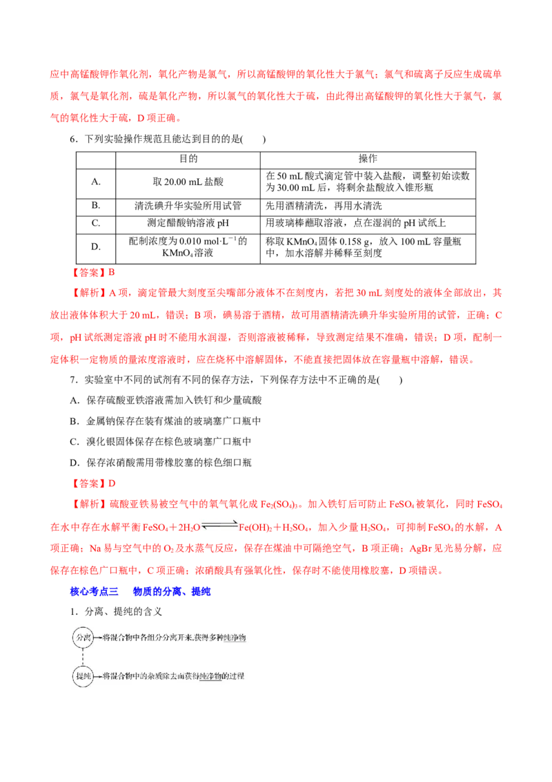解密11化学实验(讲义)_05高考化学_新高考复习资料_2021新高考资料_高频考点解密2021年高考化学二轮复习讲义+分层训练（浙江专版）3.28更新