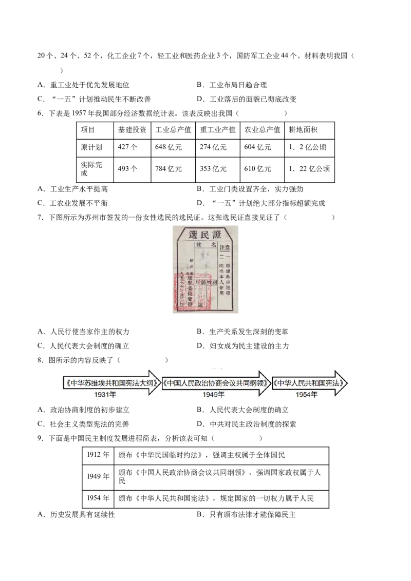 第4课新中国工业化的起步和人民代表大会制度的确立（学生版）_新八下历史_00、更新资料3月23日_第二套(4)_同步讲义-U15_2025版