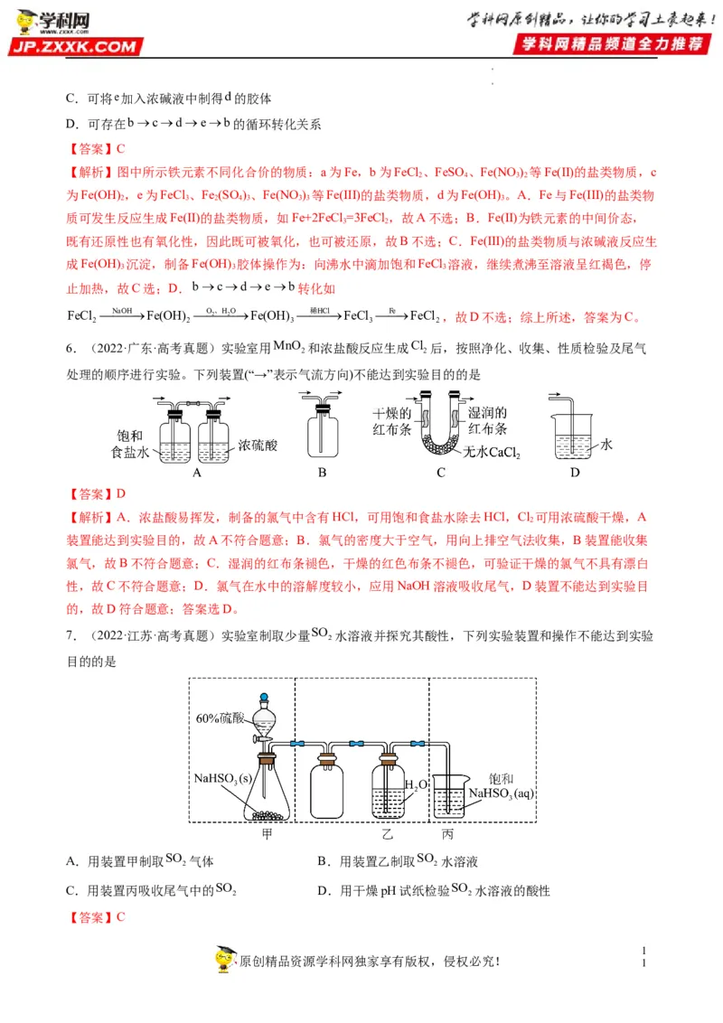 重难点08常见无机物的性质与转化（解析版）_05高考化学_新高考复习资料_2023年新高考资料_专项复习_2023年高考化学热点&middot;重点&middot;难点专练（新高考专用）_585