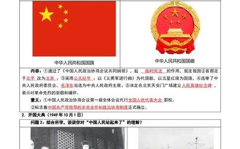 第一单元中华人民共和国成立和社会主义制度的建立（知识清单）历史新教材统编版八年级下册（答案版）_新八下历史_00、更新资料3月23日_新版_第一套_04.知识清单