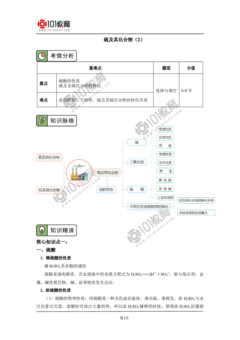 必修2第五章第一节硫及其化合物（2）_新人教版高中化学必修一、二_新人教版高中化学必修下册_101教育学（下学期）配套学案和练习
