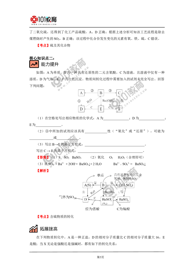 必修2第五章第一节硫及其化合物（2）_新人教版高中化学必修一、二_新人教版高中化学必修下册_101教育学（下学期）配套学案和练习