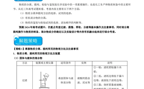 重难点08物质的分离、提纯、检验与鉴别-2024年高考化学热点&middot;重点&middot;难点专练（新高考专用）（原卷版）_05高考化学_新高考复习资料_2024年新高考资料_❤专项复习资料