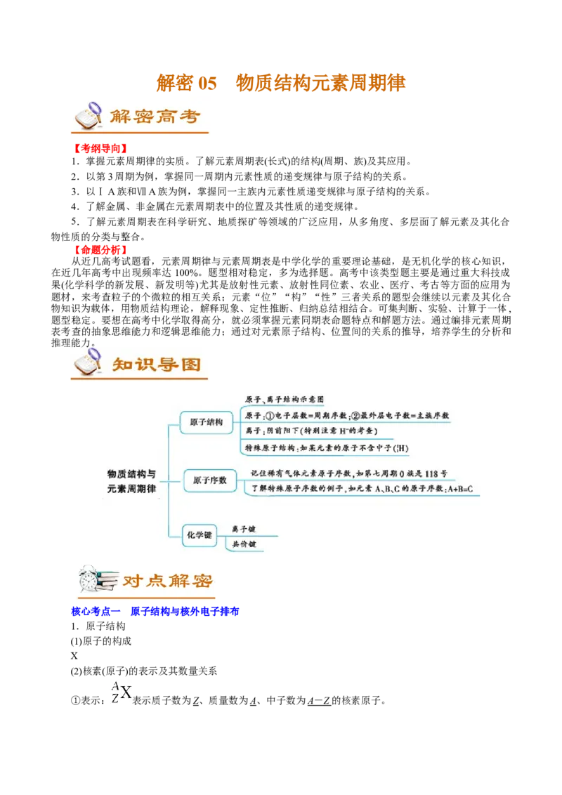 解密05物质结构元素周期律(讲义)-高频考点解密2021年高考化学二轮复习讲义+分层训练_05高考化学_新高考复习资料_2021新高考资料