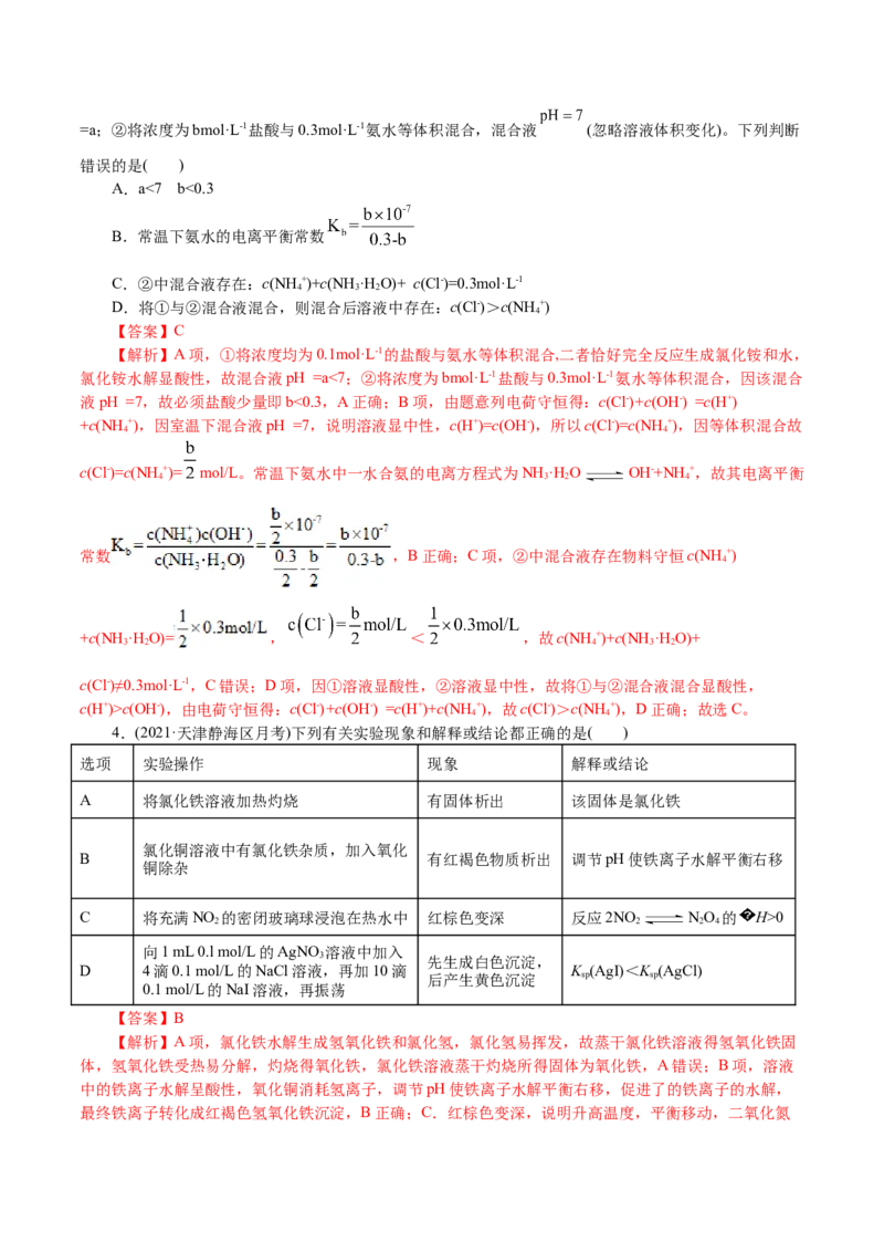 解密10水溶液中离子反应(集训)(解析版)_05高考化学_新高考复习资料_2021新高考资料_高频考点解密2021年高考化学二轮复习讲义+分层训练4.7更新