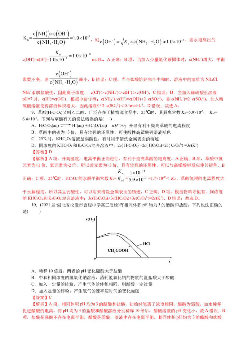 解密10水溶液中离子反应(集训)(解析版)_05高考化学_新高考复习资料_2021新高考资料_高频考点解密2021年高考化学二轮复习讲义+分层训练4.7更新