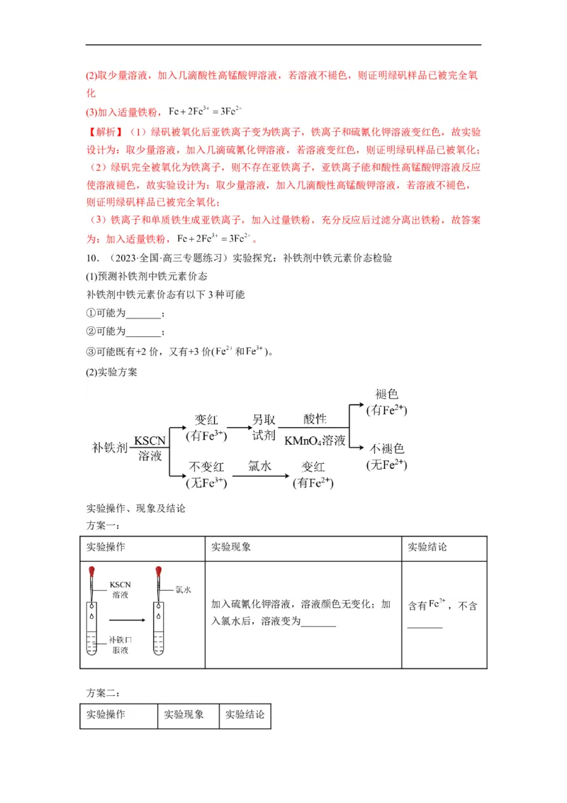 解密15实验方案的设计与评价（分层训练）（解析版）_05高考化学_通用版（老高考）复习资料_2023年复习资料_二轮复习