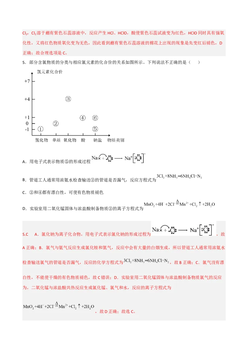 高频考点15氯及其化合物-2023年高考化学二轮复习高频考点51练（解析版）_05高考化学_新高考复习资料_2023年新高考资料_二轮复习_2023年高考化学二轮复习高频考点51练292724123