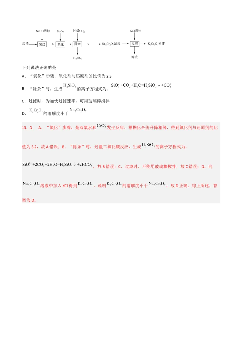 高频考点14碳、硅及其化合物-2023年高考化学二轮复习高频考点51练（解析版）_05高考化学_新高考复习资料_2023年新高考资料_二轮复习_2023年高考化学二轮复习高频考点51练292724123