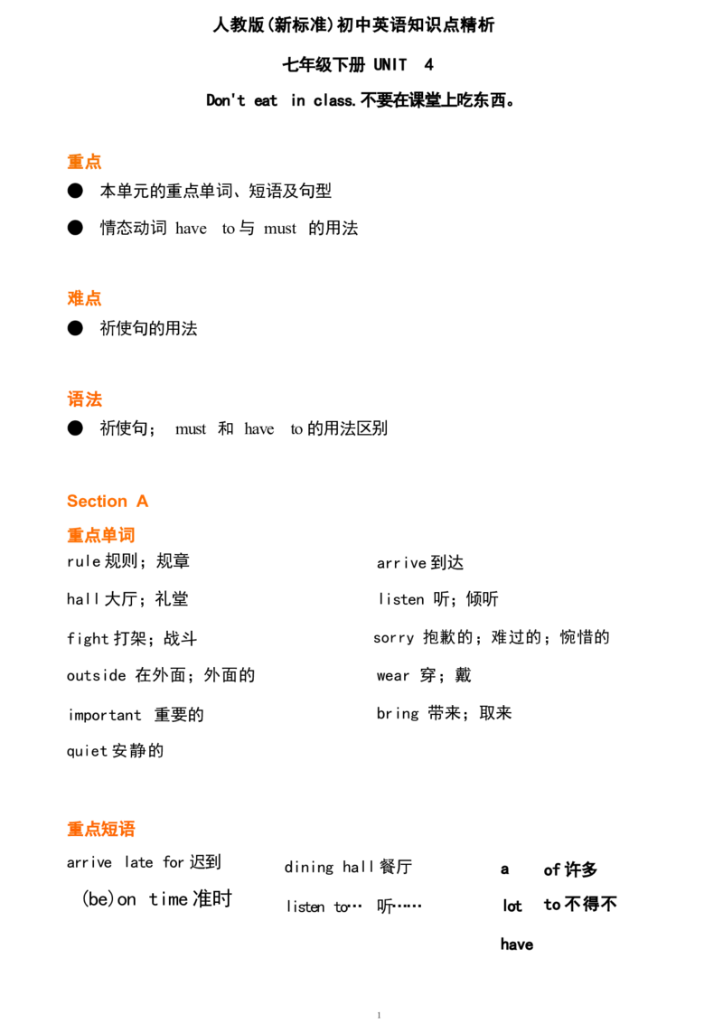 1_24秋《初中各科知识点梳理》_初中英语《知识梳理》7-9年级上下册_重点知识_人教版初中英语_下册_七下_unit4