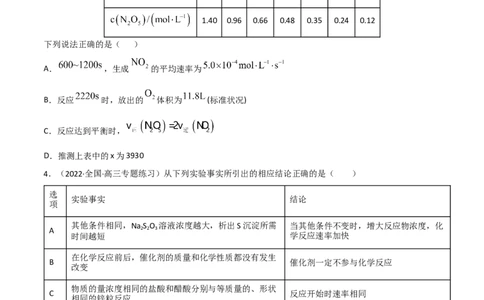 高频考点26化学反应速率及影响素-2023年高考化学二轮复习高频考点51练（原卷版）_05高考化学_新高考复习资料_2023年新高考资料_二轮复习_2023年高考化学二轮复习高频考点51练292724123