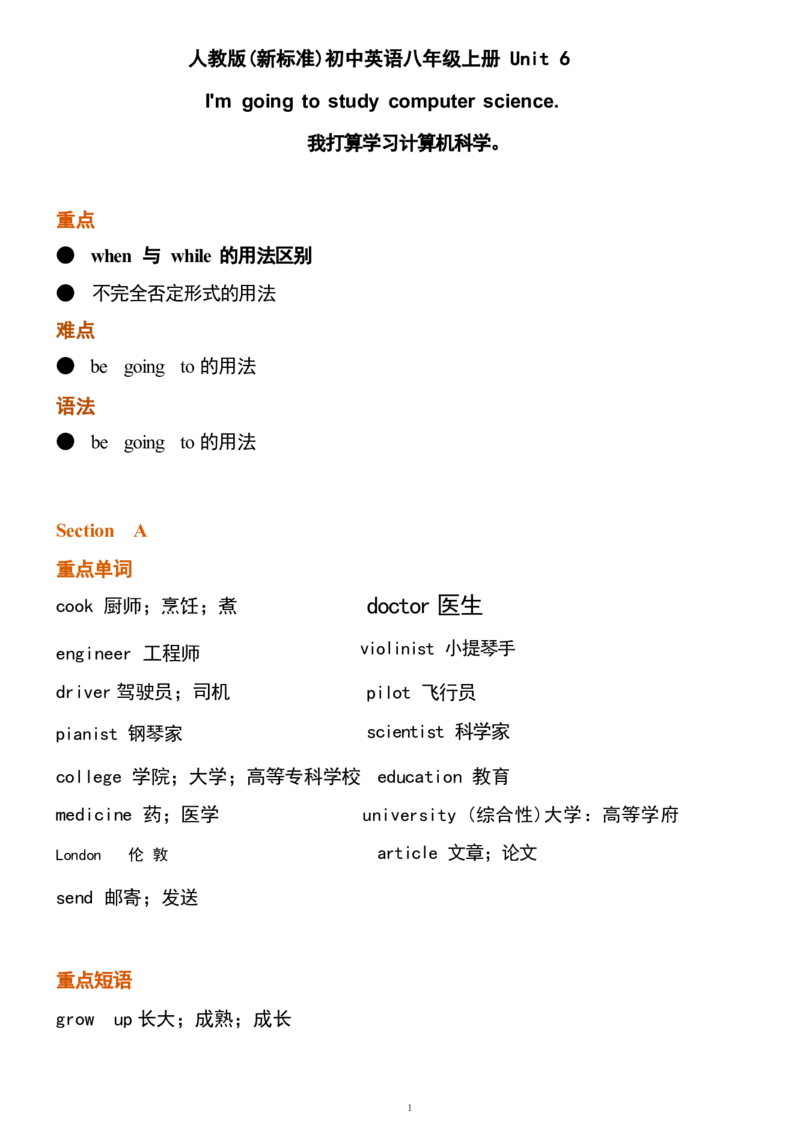 1_24秋《初中各科知识点梳理》_初中英语《知识梳理》7-9年级上下册_重点知识_人教版初中英语_上册_八上_UNIT6
