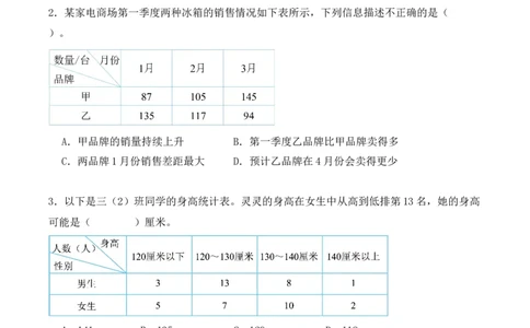 专题03：复式统计表（专项训练）（学生版）-（人教版）_26春人教版数学三下_19、赠送其它资料_新建文件夹_三年级数学下册（人教版）_期末总复习-K156