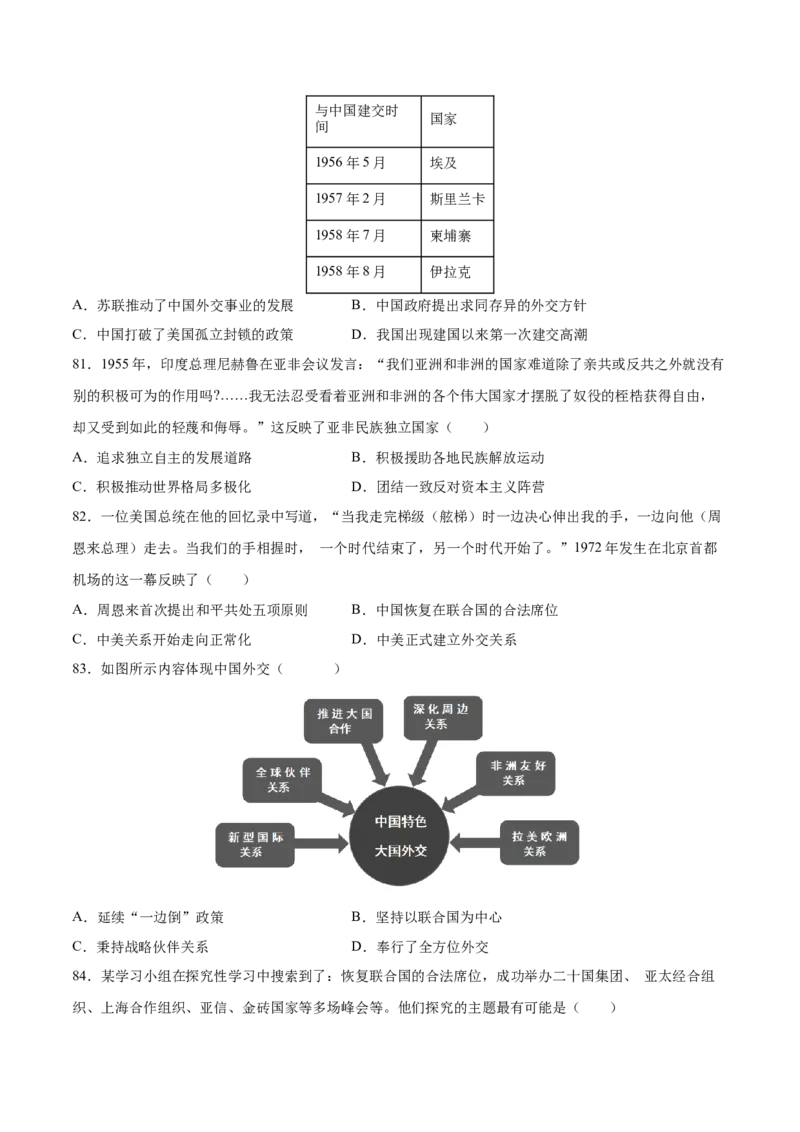 八下期末复习选择题专练100题（解题指导+专项练习）（原卷板）_新八下历史_00、更新资料3月23日_第二套(4)_期末专项复习-U269_2024版