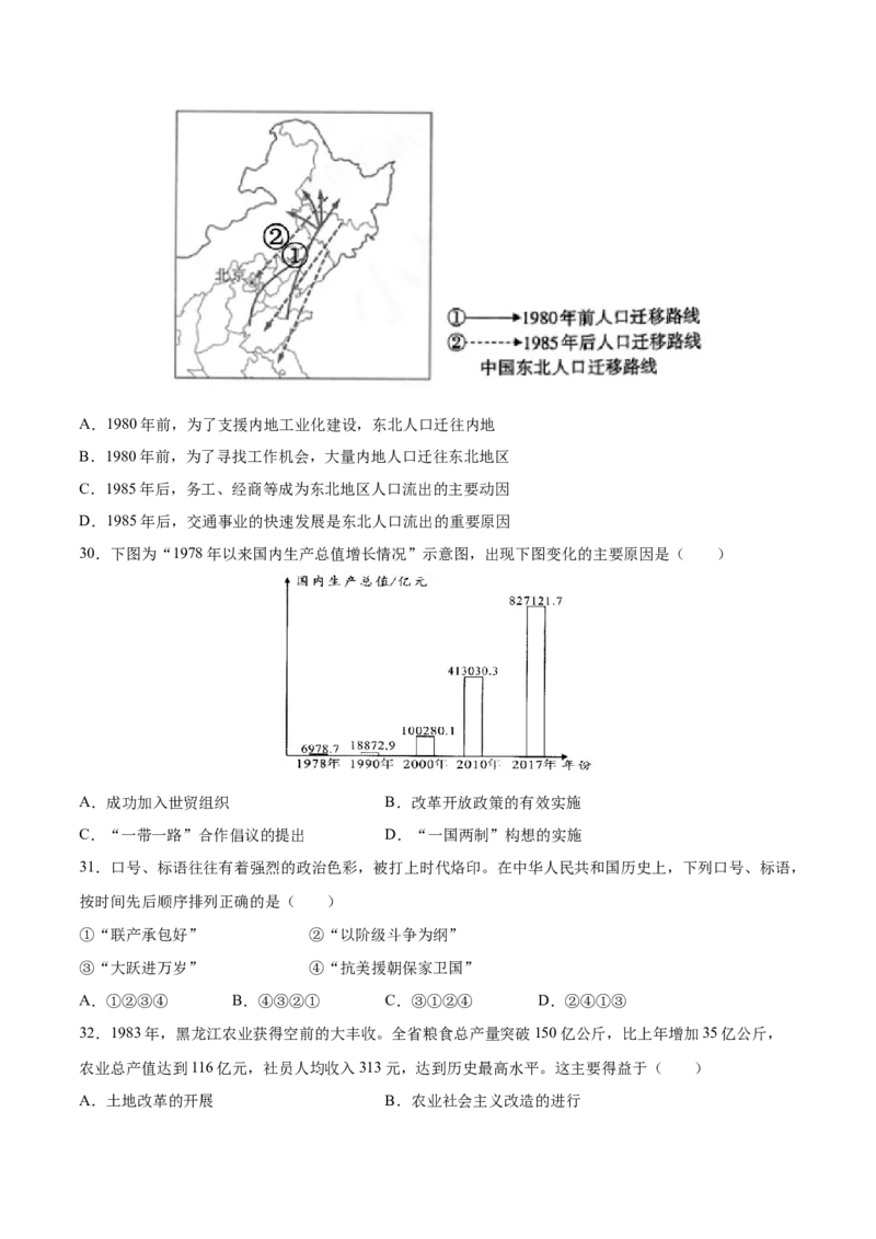 八下期末复习选择题专练100题（解题指导+专项练习）（原卷板）_新八下历史_00、更新资料3月23日_第二套(4)_期末专项复习-U269_2024版