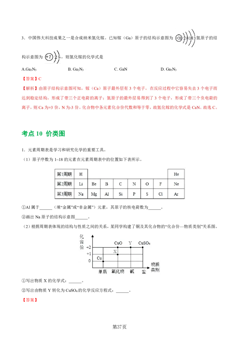 24新教材通用版九上化学中考化学式与化学用语考点讲练测（附答案）_24秋《初中各科知识点梳理》_2024秋《名师总结》知识点789年级全科_24秋《名师总结》知识点九年级全科
