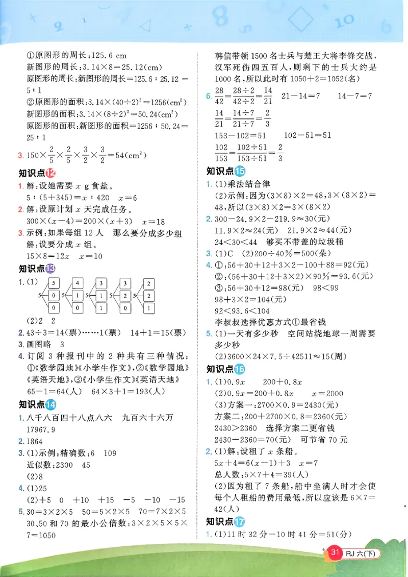 六下创新情景题应用阳光同学26春人教_26春人教版数学三下_09、练习题+试卷合集_-26春《计算小达人》_26春《阳光同学计算小达人》人教6下