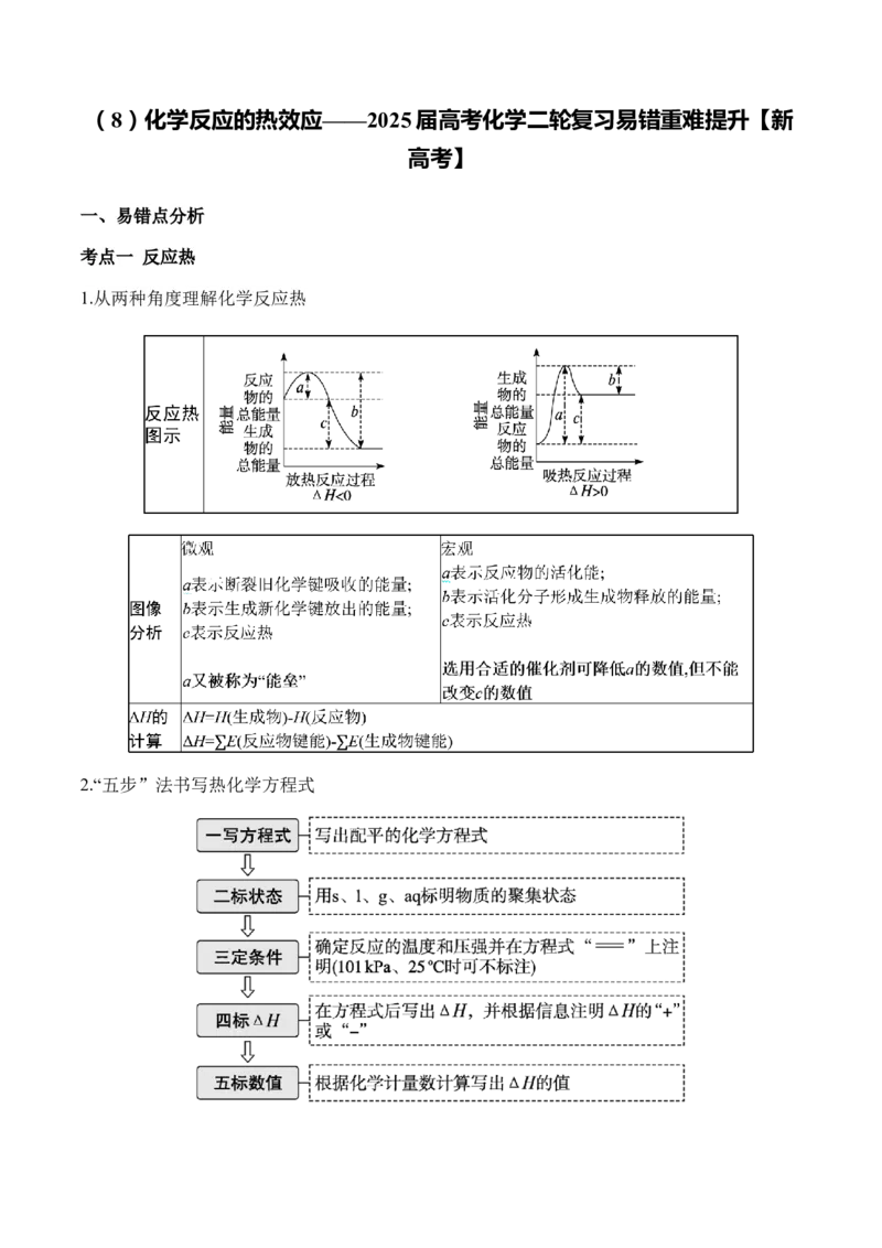 （8）化学反应的热效应&mdash;&mdash;2025学高考化学二轮复习易错重难提升（含解析）新高考_05高考化学_2025年新高考资料_二轮复习_2025高考化学二轮复习易错重难提升(含解析)