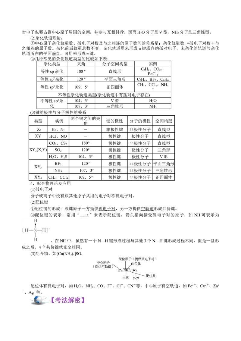 解密13物质结构与性质(讲义)-高频考点解密2021年高考化学二轮复习讲义+分层训练_05高考化学_新高考复习资料_2021新高考资料