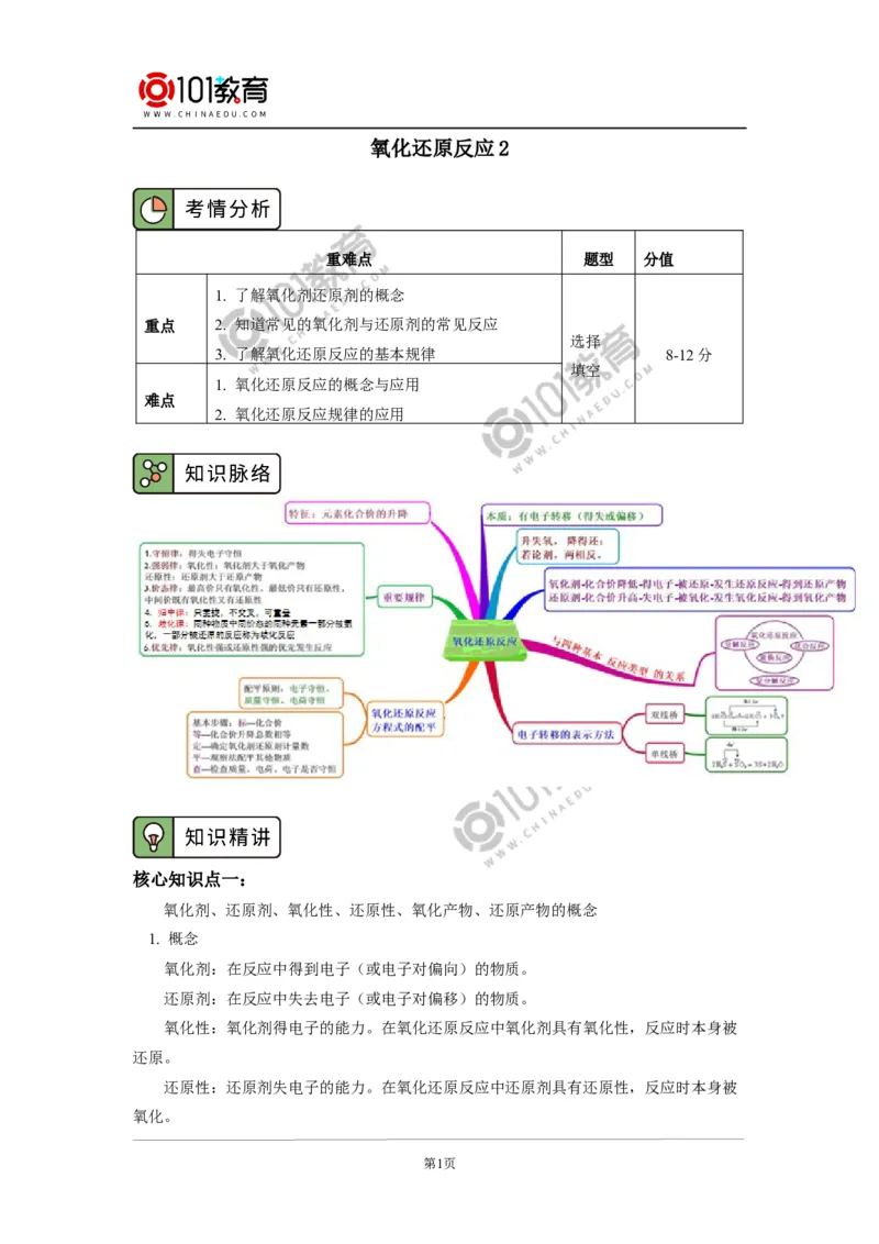 必修1第一章第三节氧化还原反应（2）_新人教版高中化学必修一、二_新人教版高中化学必修上册_101教育高一化学配套学案和练习